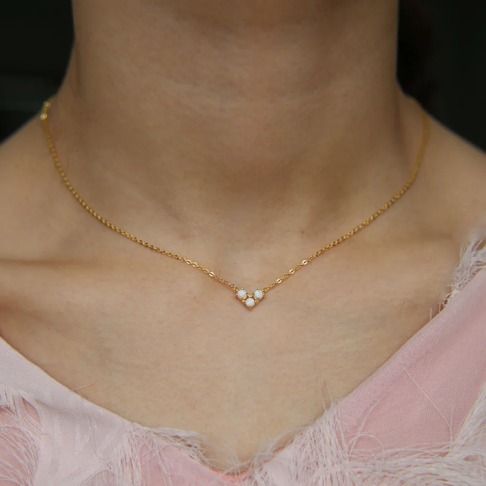 lovely necklace jewelry three stone classic design delicate dainty silver 925 chain Opal fire women girl gift 2018 | Украшения и