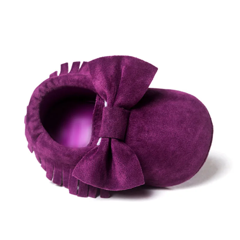 Purple frosted bow Обувь для маленьких девочек; обувь для малышей; мокасины для новорожденных; мягкая нескользящая обувь с бахромой на мягкой подошве для мальчиков и девочек - Цвет: Purple frosted bow