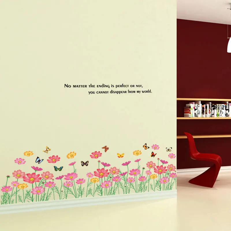 

LA6021 New Style Butterfly Flower Skirting Bedroom Living Room Background Wall Stickers Foreign Trade Wholesale Waterproof Remov