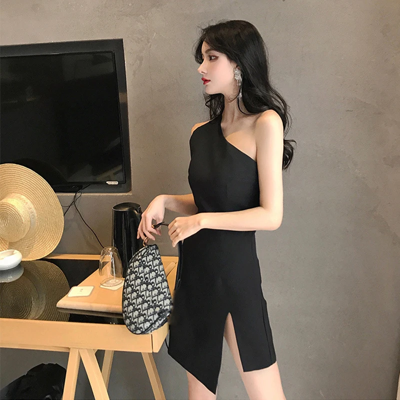Slanted Shoulderless платье с разрезом на спине необычное модное повседневное сексуальное элегантное женское платье вечерние платья лето Новинка