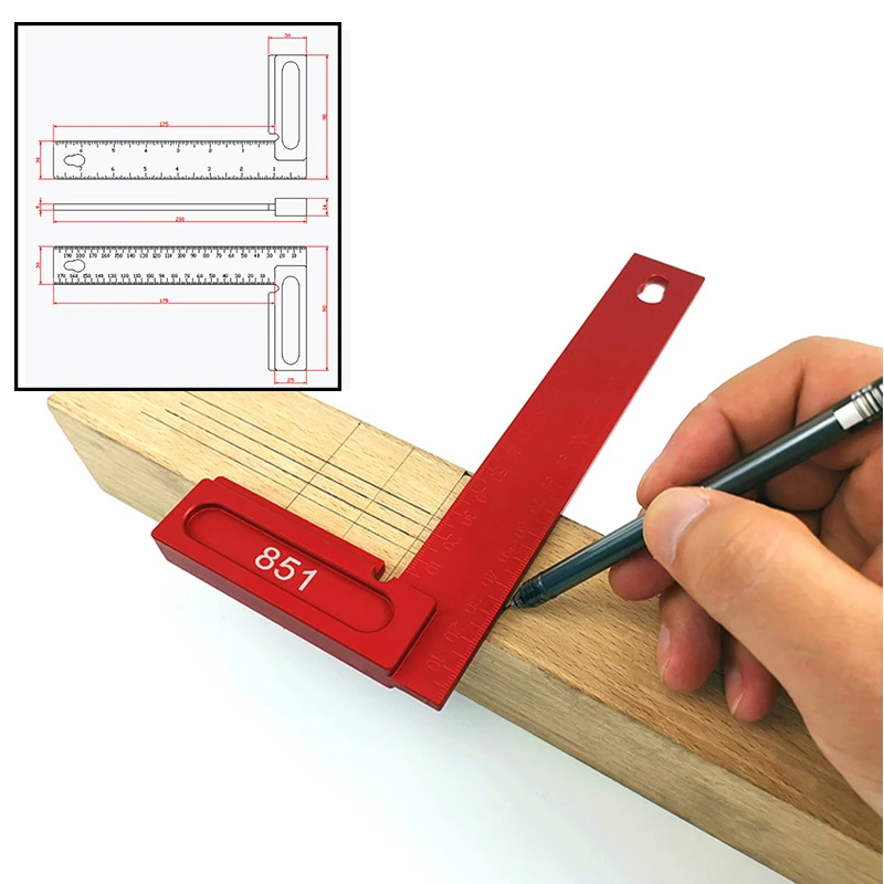 

200mm Precision Woodworking T-type Scribe Marking Tools Aluminum Alloy Carpenter Scriber Marking Device Inch Right Angle Ruler