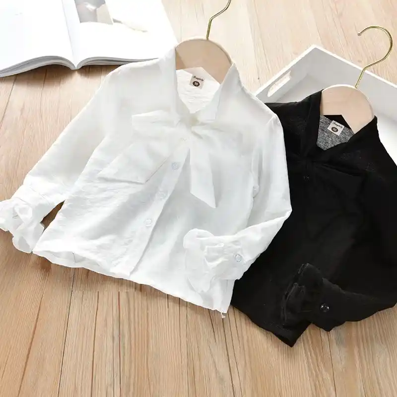 女の子春と秋の子供の長袖シャツ白シャツ王女の弓洋風服 ブラウス シャツ Aliexpress
