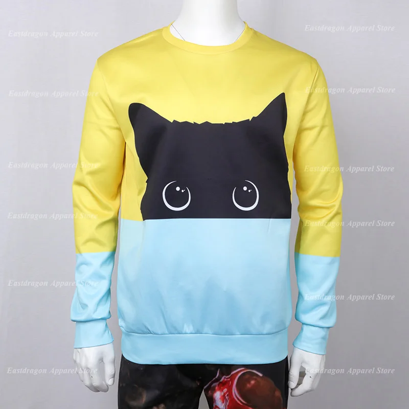 Kawaii черный Кот Толстовка для женщин с длинным рукавом осень зима толстовки пуловер унисекс парный спортивный костюм для пар забавная желтая Милая Толстовка 3d