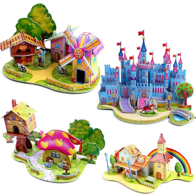 Puzzle 3D de château en papier pour enfants, modèle d'assemblage de maison  de dessin animé, jouet d'apprentissage précoce, modèle de construction,  bricolage, cadeau pour enfants - AliExpress