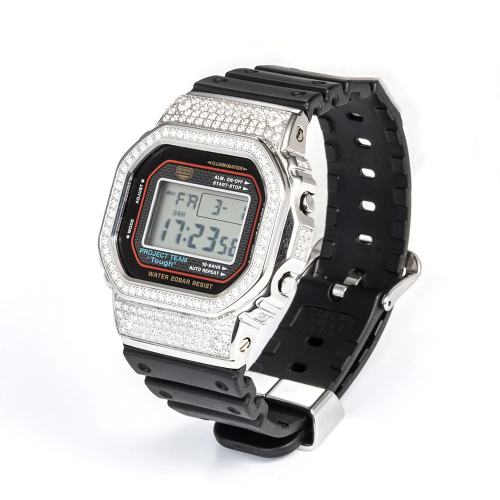 Роскошный Бриллиантовый чехол для часов DW5600/5610 браслет с рамкой из нержавеющей