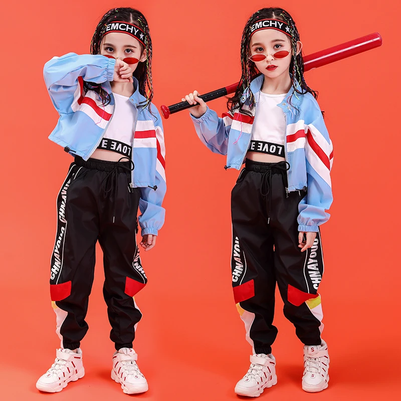 Kid Hip Hop Clothing Stand Collar Jacket Coat Top Running Casual Pants for Girls Boy Jazz Dance Costume Set Dancing Clothes Wear (10)