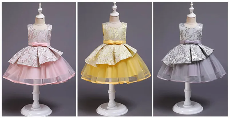 Жаккардовое платье принцессы; Детские платья для девочек; праздничное платье с бантом и цветочным узором для девочек; одежда; Элегантное свадебное платье для малышей; стиль INS для девочек