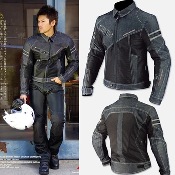 

Vintage Motorcycle Denim Jacket Breathable Men Motocross Casual Mesh Jacket Locomotive Anti-fall with Removable Protective Gear