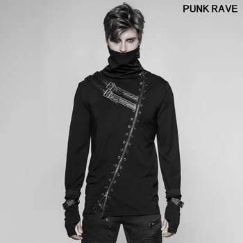 

Punk Corns decoration Metal zipper cool Men Sweatshirt fashion personality Grommet turtle neck mask T shirt Punk Rave WT-527TCM