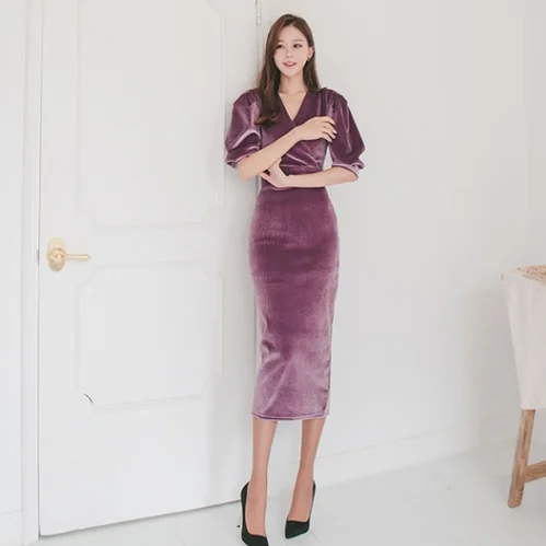 Женское бархатное платье-карандаш облегающее вечернее платье-футляр с рукавом