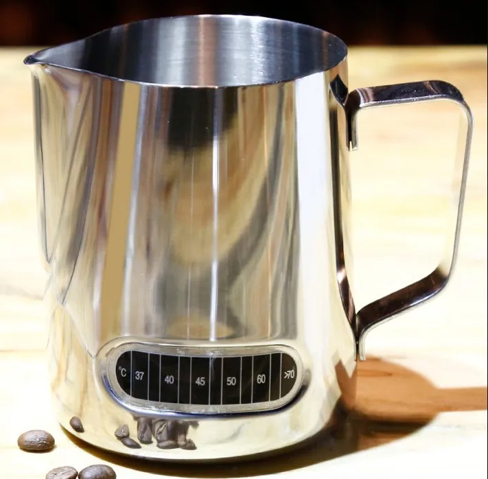 

FenKicyen Cool Thermometer Milk Jugs For Coffee Pitcher Stainless Steel Espresso Frothing Cup Pull Flower Coffee Milk Mug Tool