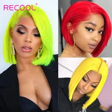 613 блондинка Синтетические волосы на кружеве парик розовый Синтетические волосы на кружеве парики из натуральных волос на кружевной зеленый красные, Синие Серые фиолетовый 13x6 короткие синтетические волосы с эффектом деграде(переход от парики из натуральных волос с Африканской структурой, Recool