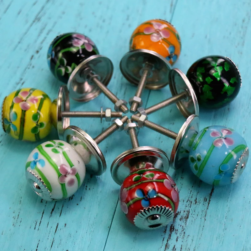 1x Japanese Style Glass Door Knobs Colored Glaze Drawer Wardrobe Kitchen Handle Knob