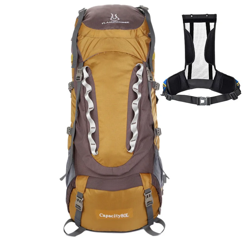 khaki 80L нейлоновая Водонепроницаемая походная сумка для верховой езды, скалолазания, кемпинга, путешествий, рюкзак большой емкости, треккинг, износостойкий рюкзак унисекс - Цвет: khaki