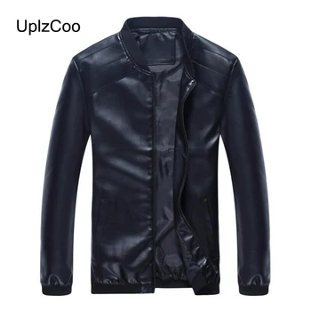 

UplzCoo 2019 Autumn Spring Men's Coat PU Leather Jacket Warm Baseball Casual Male Fit Slim Zipper Coat Men's Clothing 3XL FM180