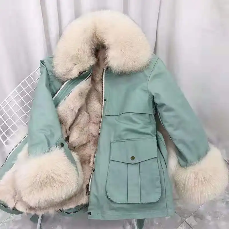 Съемное короткое пальто, подкладка из лисьего меха с воротником из лисьего меха, парка из натурального меха, толстая зимняя верхняя одежда, зимняя теплая куртка