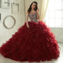 Бургундские элегантные бальные платья с Frils настоящие фотографии сексуальные кружевные платья из органзы с кристаллами 15 16