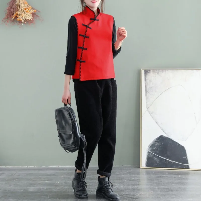Retro Chinese Style Top Vest Women Modern Tang Suit Gilet Shirt Loose Oriental China Traditional Ethnic Blouse Clothing Harajuku