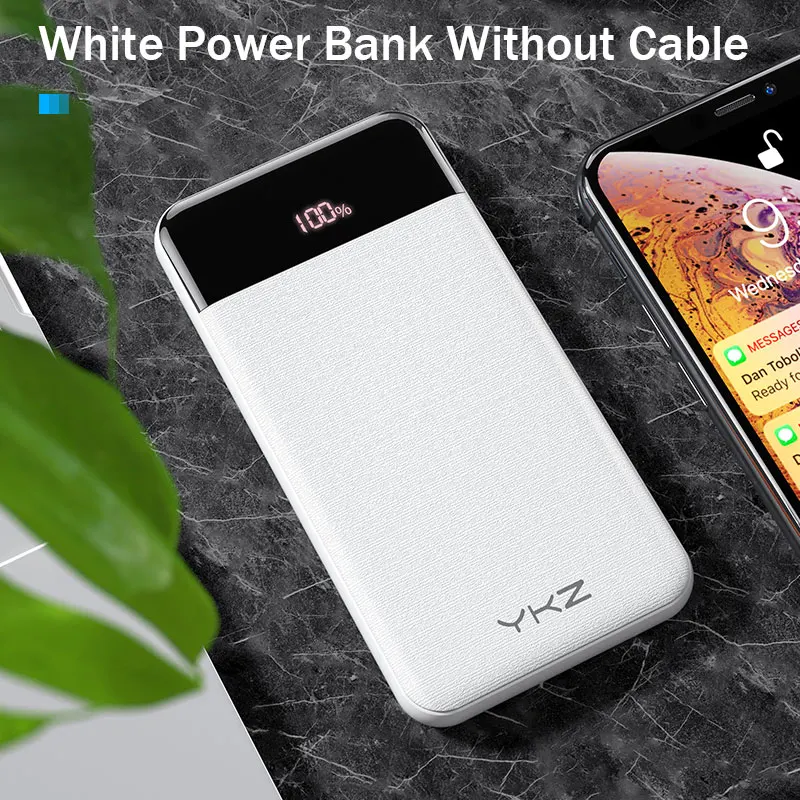 White without Cable YKZ QC 3,0 внешний аккумулятор 10000 мАч светодиодный портативный аккумулятор PD Быстрая зарядка 12 В внешний аккумулятор для iPhone Xiaomi Mi с USB - Цвет: White without Cable