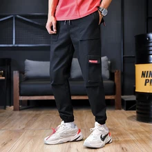 Large Size Cargo Pants Multi-Pockets Solid Color Men's Pants Elastic Waist M-7XL Trousers
