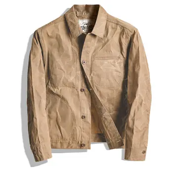 

Men's Waxed Canvas Cotton Jacket Military Light Spring Work Jacket Khaki