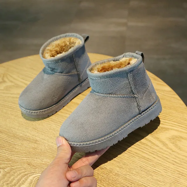 Winter Kids Snow Boots Classic Children Plush Warm Shoes Baby Girls Soft Non-slip Ankle Flats Shoes Infant Toddler Short Boots gray