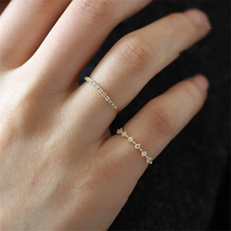Silver Rings Silver Ring Gold Plated Rings Wedding Rings Gold Plated Silver Ring Silver Plated Ring 925 Sterling Silver Plating 14k Gold Fashion Simple Pav&eacute; Diamond Ring Women Exquisite Sweet Wedding Jewelry Accessories