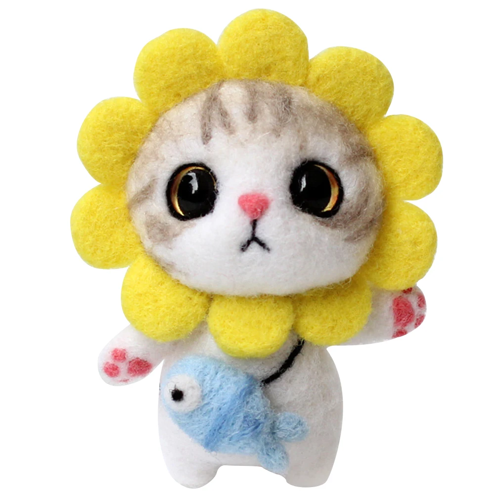 

Wool Felt Needle Poked Kitting DIY Cute Animal Sunflower Cat Wool Felting Package Non-Finished Handmade Pets Toy Doll Decor