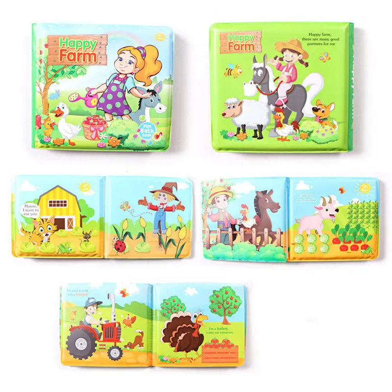 Farm Игрушки для купания в виде животных, водная книга для купания с BB свистком для ребенка, счастливое время купания, развивающая английская игрушка для ванной - Цвет: Farm
