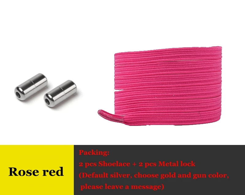 Rose red Круглые плоские эластичные шнурки с металлическим замком, подходят для всех типов обуви, аксессуары для ленивых шнурков, безопасные кроссовки без шнурков - Цвет: Rose red