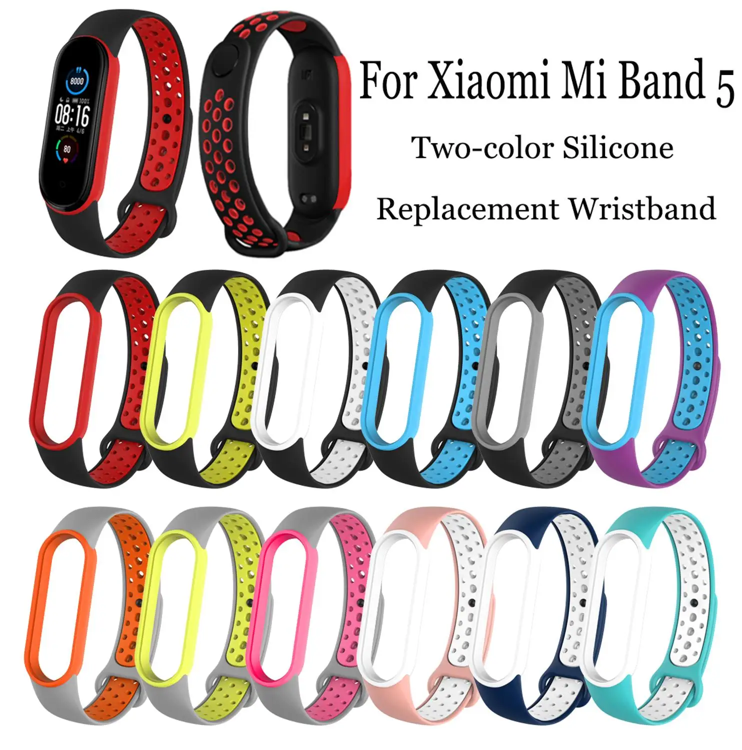 

Silicone Wristband Watch Strap For Xiaomi Mi Band 5 Watchband Two-color Smart Sport Watch Band Replacement Wristband Bracelet
