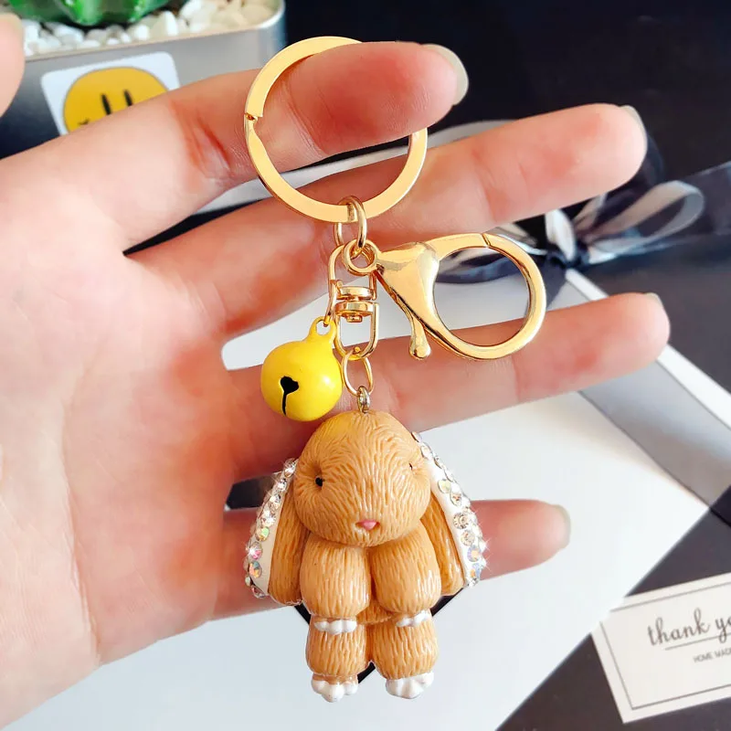 Yellow Gold Милый Хрустальный брелок для ключей кролик Банни Женский Шарм сумка брелок кукла автомобиль кольцо для ключей вечерние ювелирные изделия в подарок 3066 - Цвет: Yellow Gold