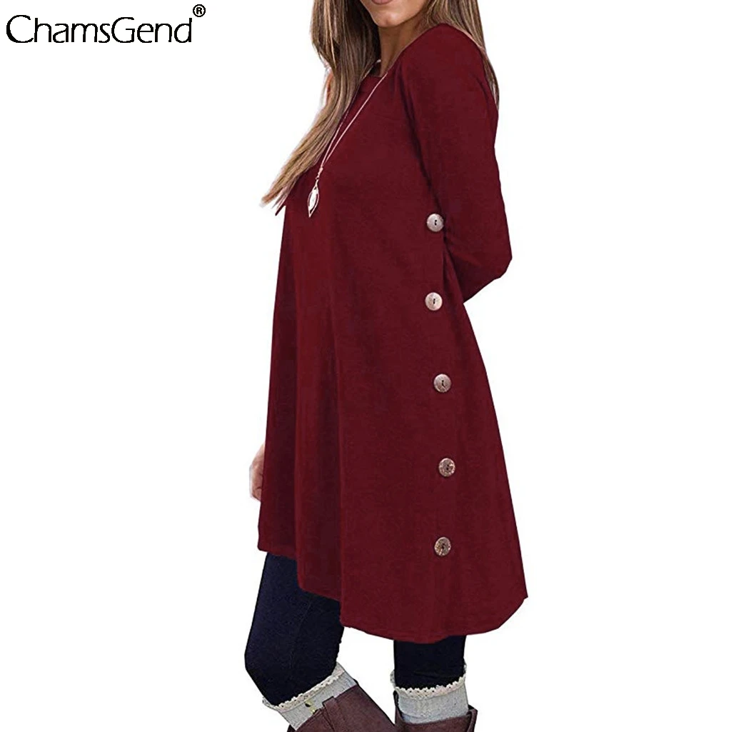 Женская Повседневная Однотонная футболка с длинными рукавами и пуговица для