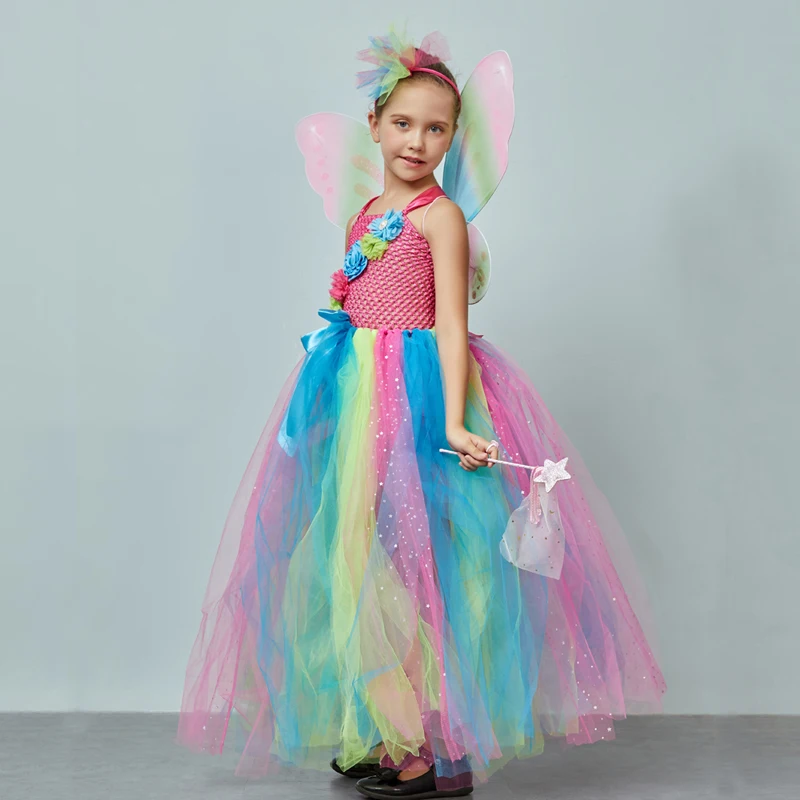 Affordable Rainbow Butterfly Girls Tutu Dress with Wings and Headband Princess Fairy Kids Birthday Party Dress Up Tutu Costume (2)