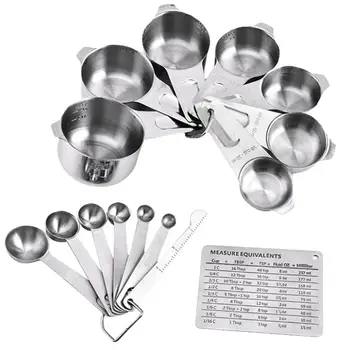 

15Pcs Stainless Steel Measuring Spoons Cups Set Baking Spoons Teaspoon Coffee Sugar Scoop With Scale Kitchen Supplies