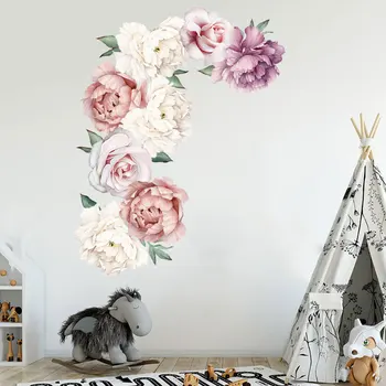 

Peony Rose Flowers Wall Stickers Art Nursery Decals Kids Room Home Decor Gift Waterproof Removable Window Wall Stickers