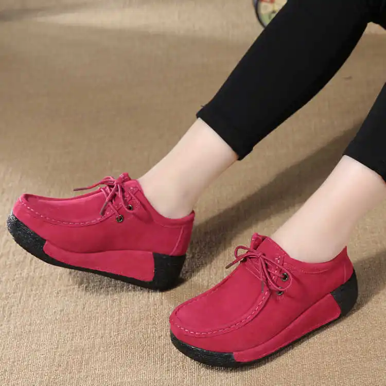 

2018 Spring And Autumn Lace-up Thick Bottomed Anti-slip Mom Shoes round-Toe Versatile Lightweight Platform Shoes Low Top Shoes W
