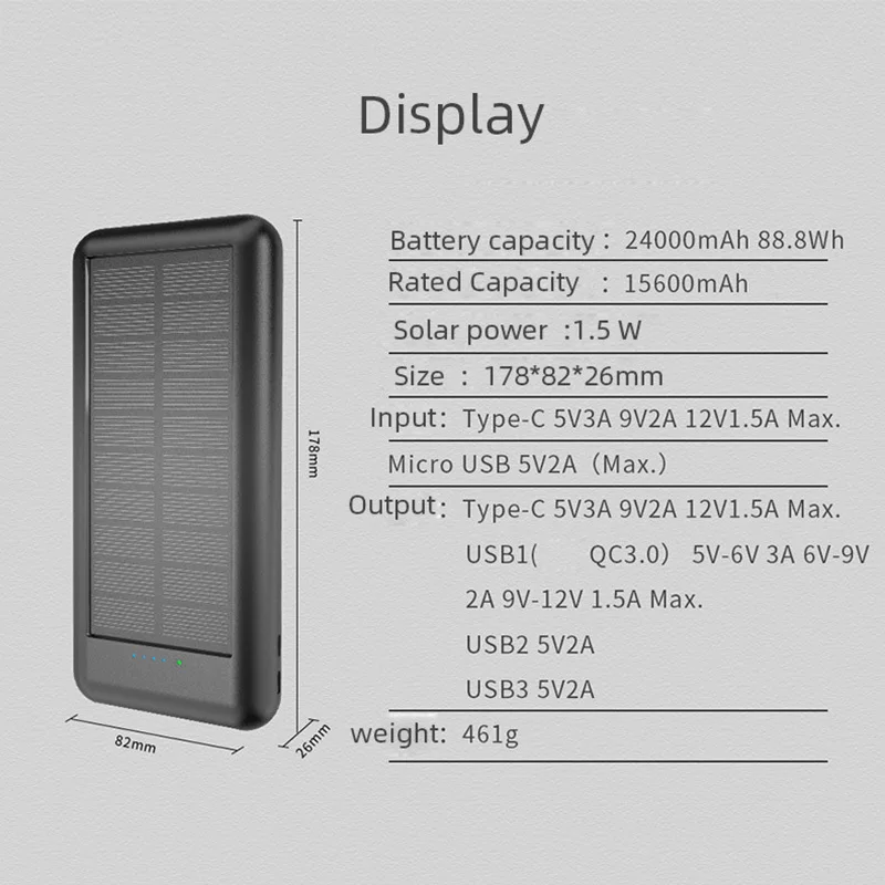 Qi power Bank, Солнечный водонепроницаемый внешний аккумулятор, внешний аккумулятор, 4 USB выхода, 12в1. 5A, быстрое зарядное устройство, технология повербанка, Прямая поставка