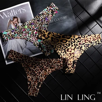 

2 Pieces Sexy Leopard Thong underwear Women Low-Rise G-String panties Seamless Lingerie Ice-Silk Fabric Pure Cotton High-Style