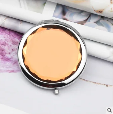 orange Хрустальные декоративные зеркала двухсторонние портативные 1X/2X подарочные зеркала для макияжа двухстороннее складное металлическое маленькое зеркало для макияжа - Цвет: orange
