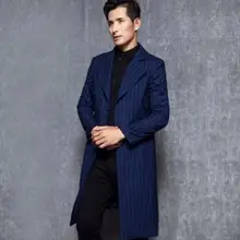 M-4XL, новинка, мужская одежда в синюю полоску, красивый тонкий корейский длинный костюм, Тренч, Весенняя деловая повседневная одежда размера плюс, пальто