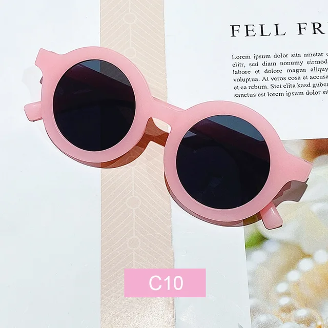 Free shipping children's color round frame light PC cute small face sunglasses Frame And Grey Flake
