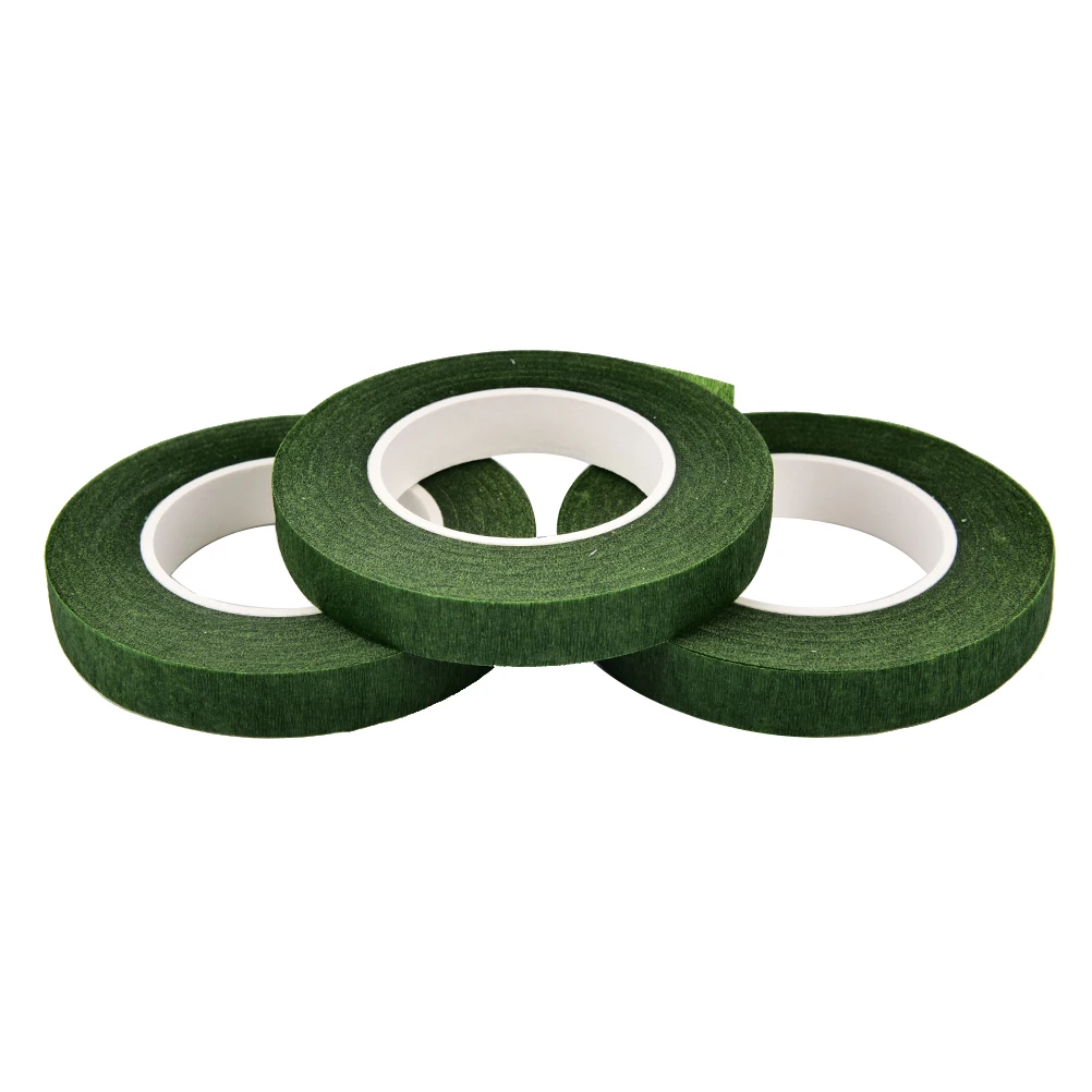 12m Hot Sale Florist Stem Plastron Work Width: Wrap Tape Green Wire 12mm Floral Color Resealable Tape Floral Elastic