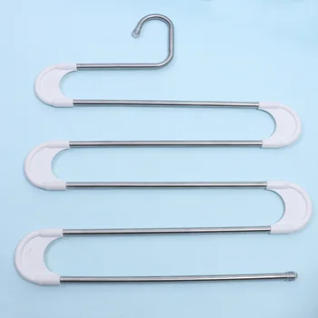 

Stainless steel trousers rack Five-layer folding trousers rack S-type trousers hanger Hanger Multifunctional wardrobe storage