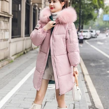 Модные с капюшоном утолщенные пуховые пальто женские зимние повседневные длинные размера плюс пуховик Женский Уличная Корейская винтажная парка пальто