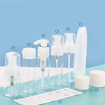 

1Set 8pcs Plastic Empty Bottles Comestic Bottles Portable Dispenser Bottle For Lotion Shampoo Shower Gel White+Transparent Color