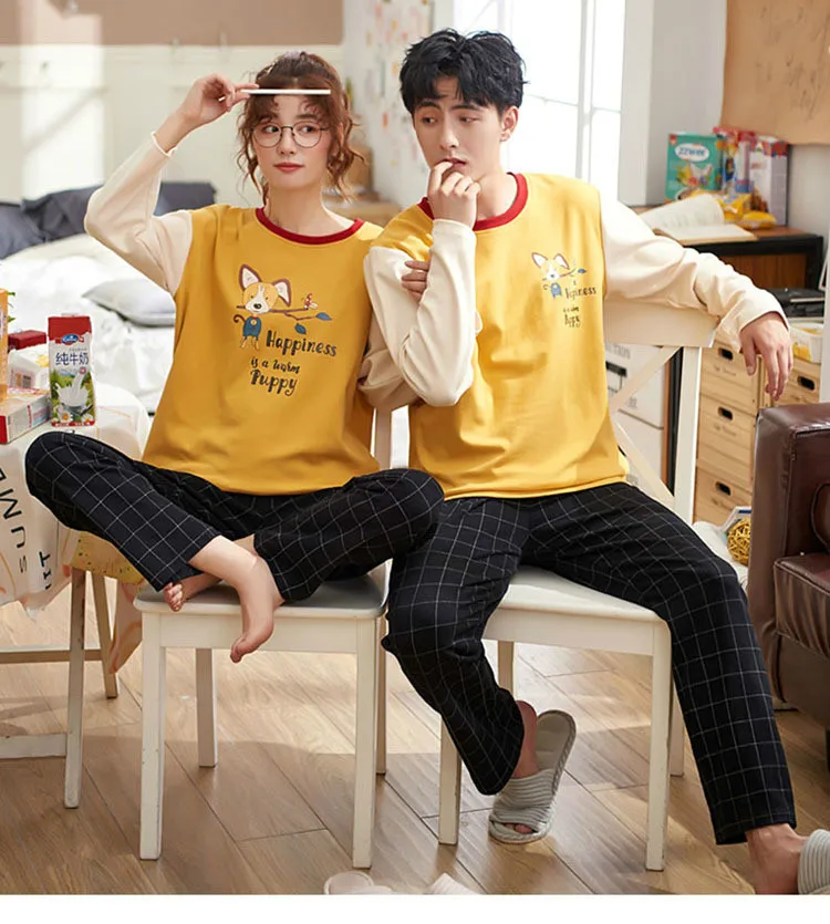 QWEEK, модные женские пижамы с принтом, из двух частей,, Корейская версия, хлопковые пижамы для пар, Осенние, с длинным рукавом, для отдыха, пижамы для женщин
