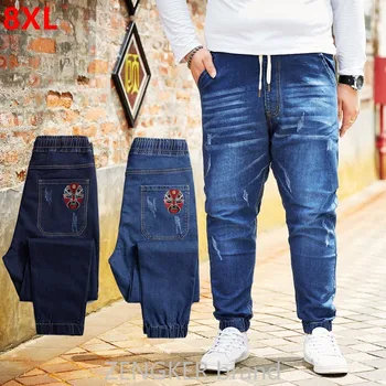 

Spring new personality plus fertilizer to increase the code young tide pants large size Chinese style jeans male Harlan