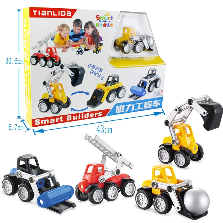 

Magnetic Assembled Building Blocks Engineering Vehicle Flexible Pulling Magnetic Toy Children'S Educational Magnetic Wand Toy