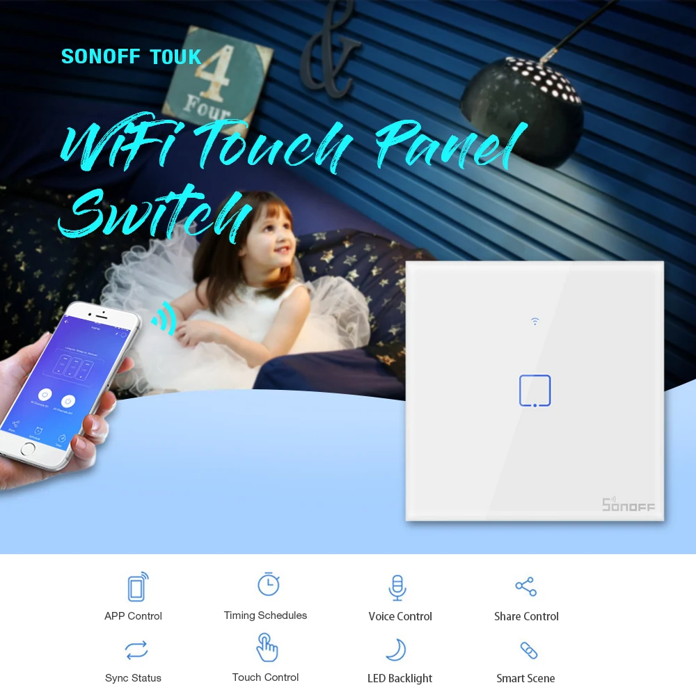 Смарт-переключатель SONOFF T0UK Голосовое управление/синхронизация статуса UK Plug WiFi переключатель сенсорной панели поддержка Alexa Google Home